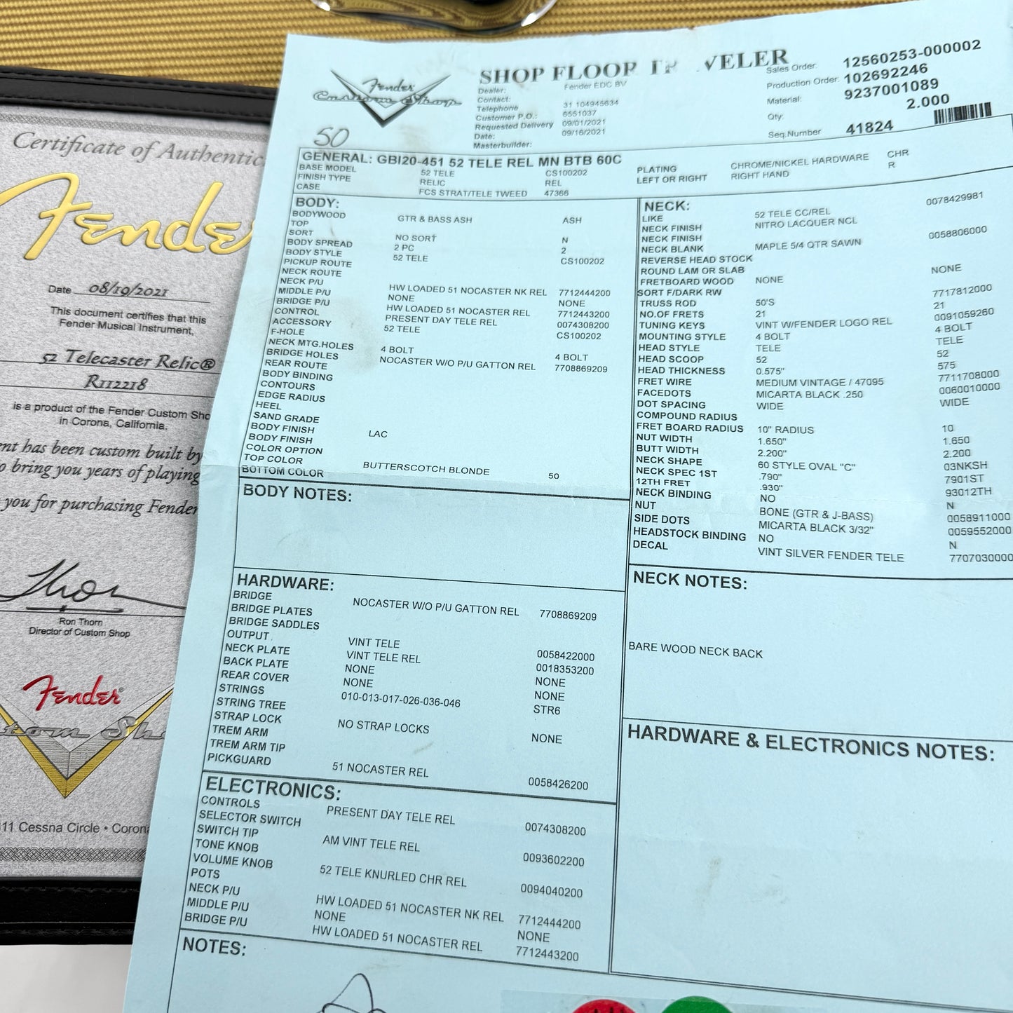 2021 Fender Custom Shop ’52 Relic Telecaster – Butterscotch Blonde