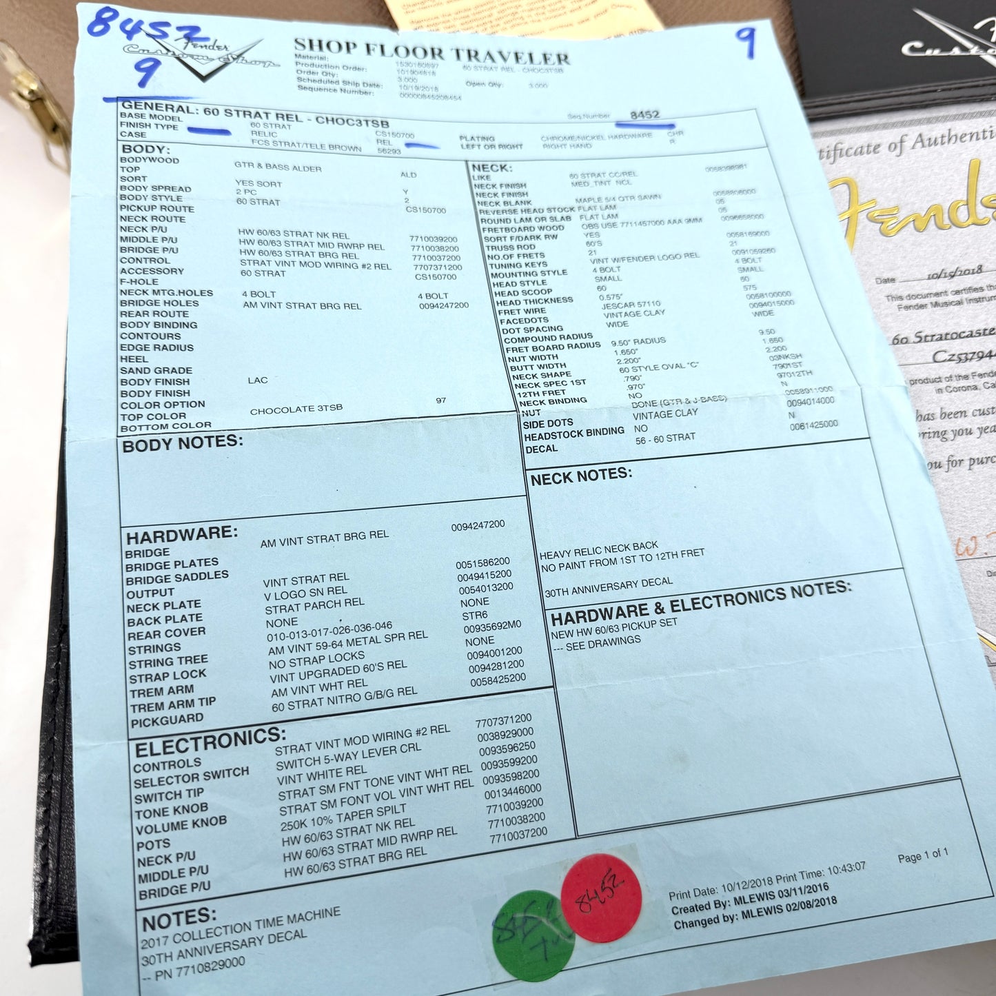 2018 Fender Custom Shop 60 Stratocaster Relic – Chocolate 3 Tone Sunburst