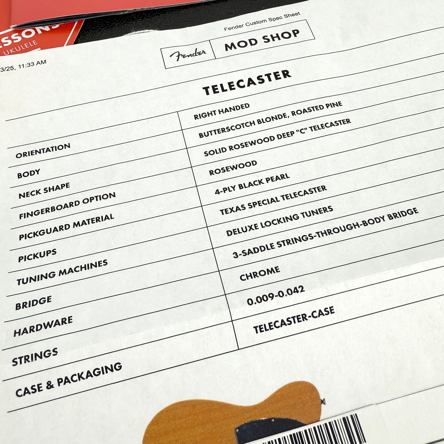2024 Fender American Mod Shop Telecaster – Butterscotch Blonde