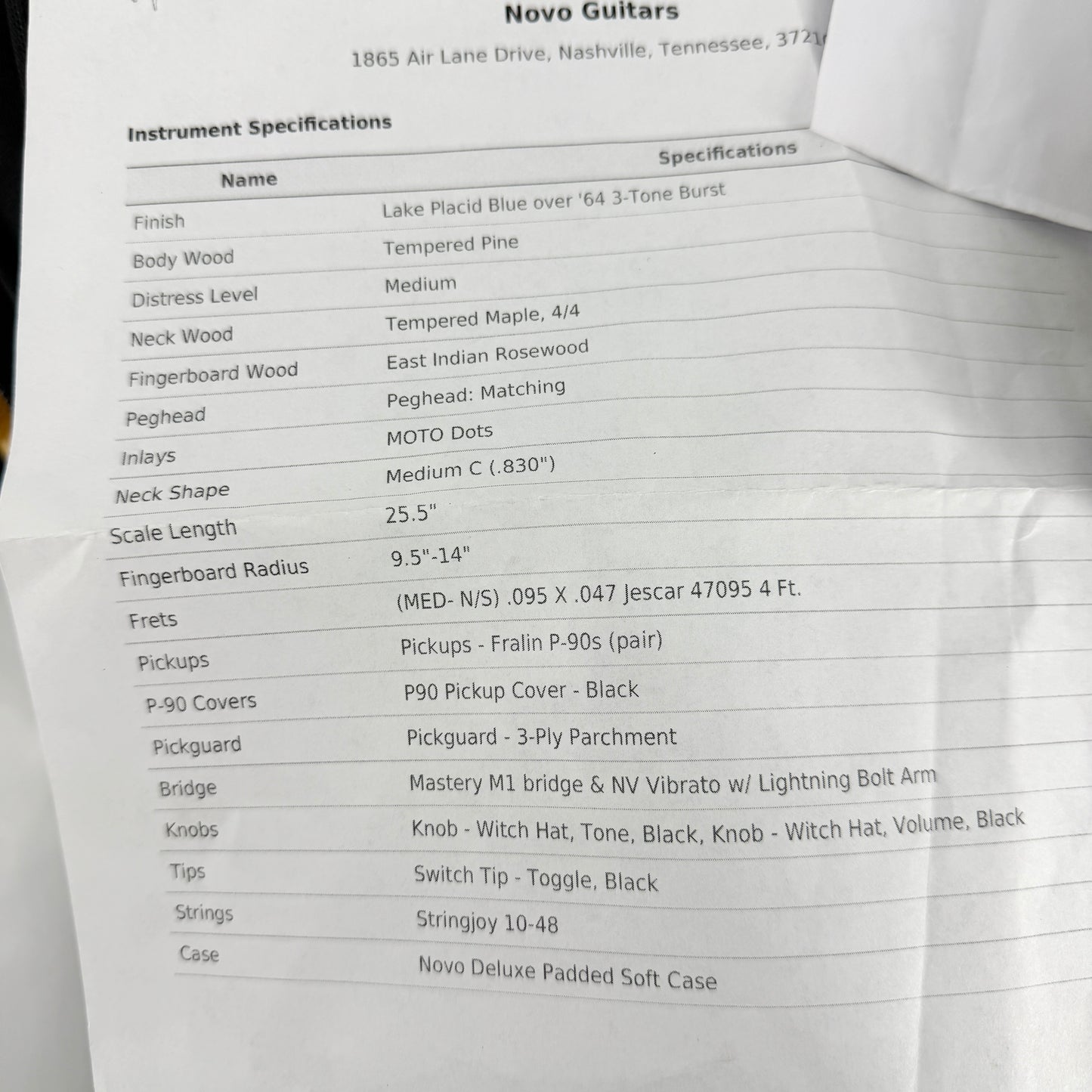 2025 Novo Serus J Limited - Lake Placid Blue over '64 3-Tone Sunburst