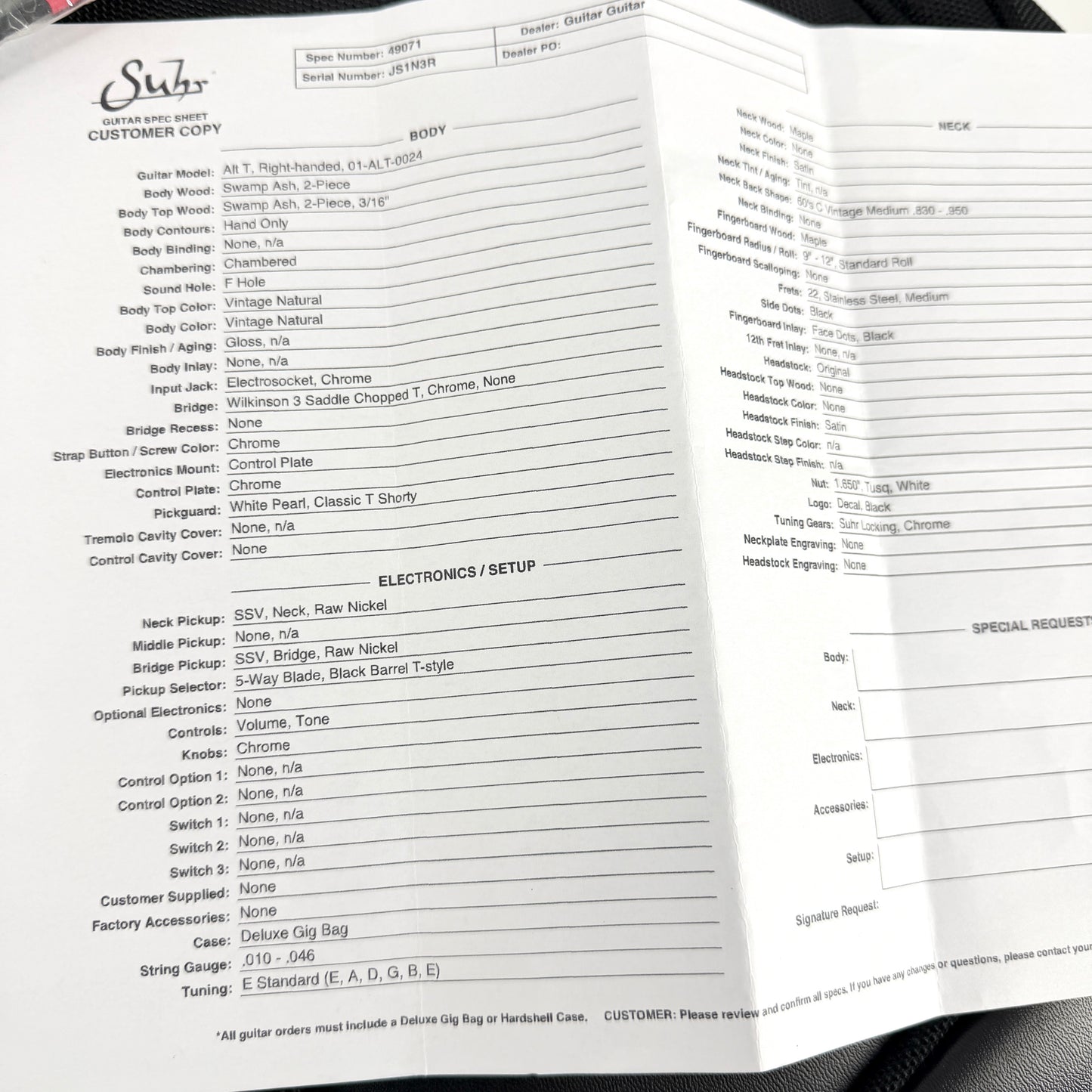 2019 Suhr Alt T - Vintage Natural