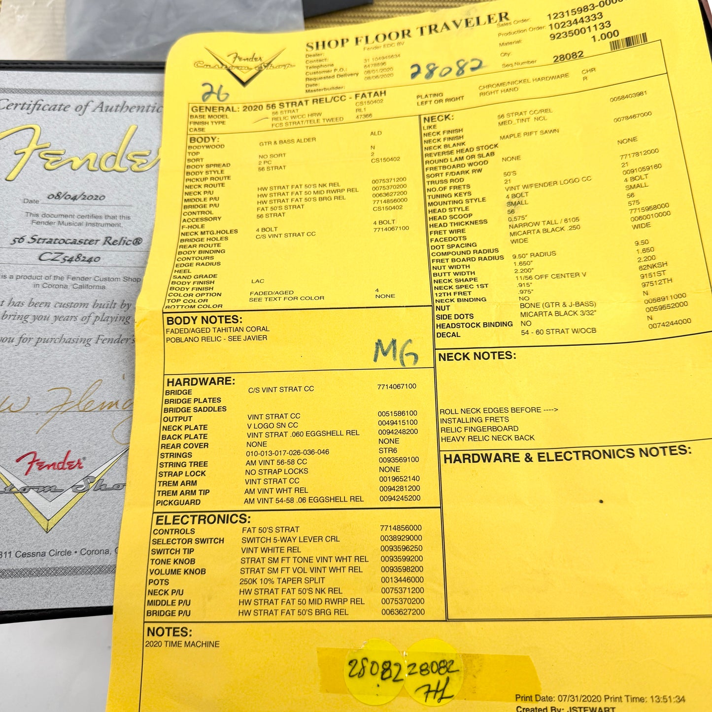 2020 Fender Custom Shop ’56 Stratocaster -  Faded Aged Tahitian Coral