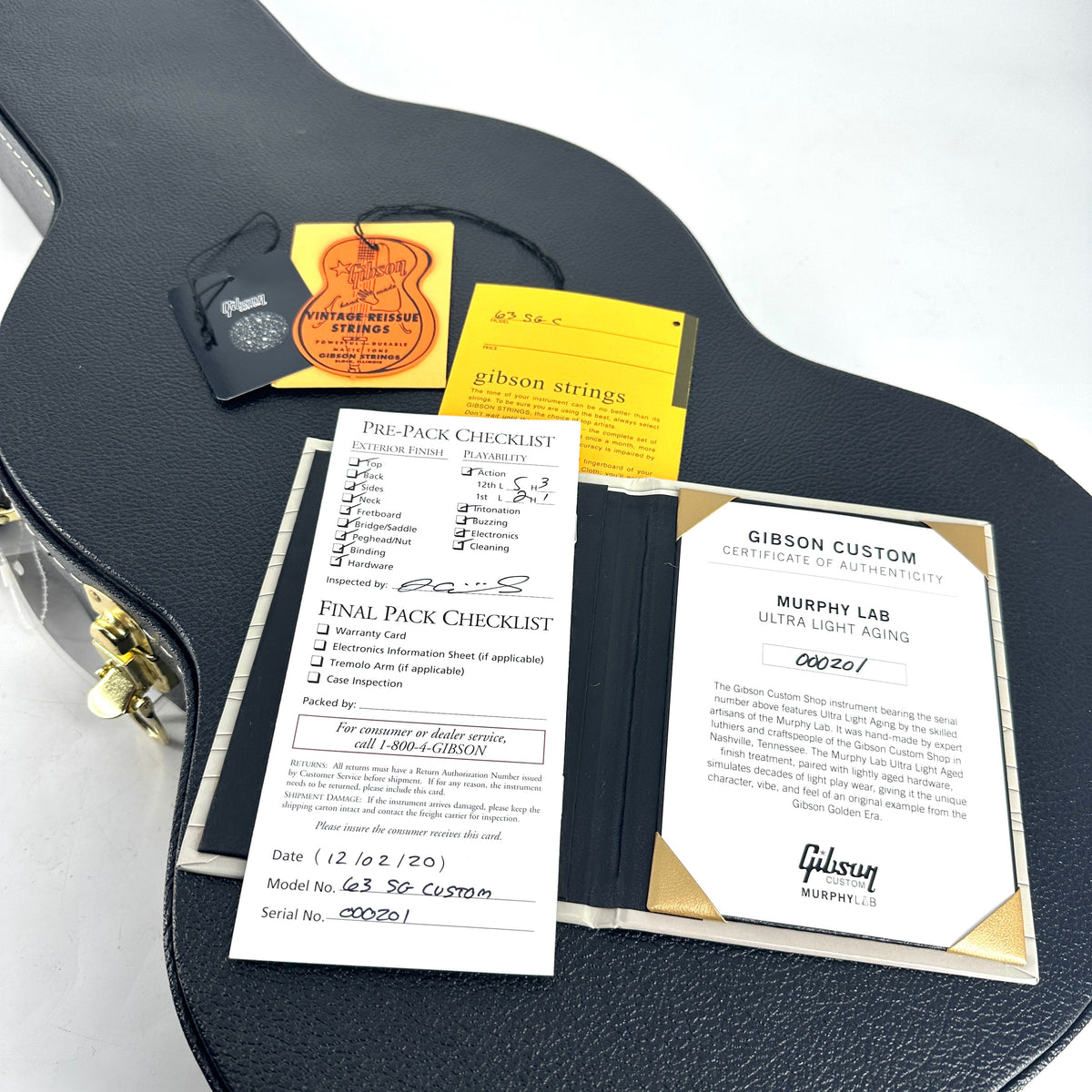 2020 Gibson Murphy Lab '63 Les Paul SG Custom with Maestro Ultra Light Aged - Classic White