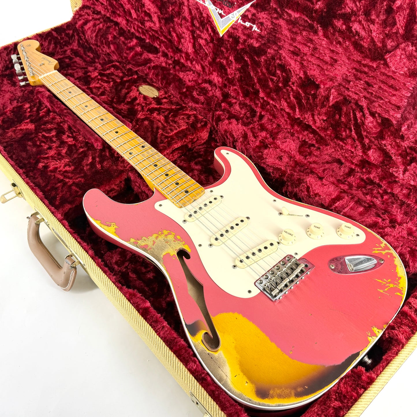 2018 Fender Custom Shop NAMM Ltd Edition '56 Thinline Stratocaster Heavy Relic – Coral Red over Sunburst