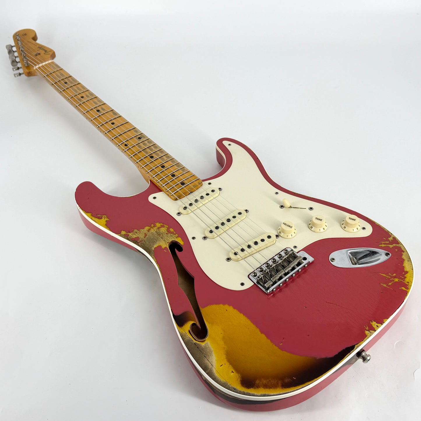 2018 Fender Custom Shop NAMM Ltd Edition '56 Thinline Stratocaster Heavy Relic – Coral Red over Sunburst