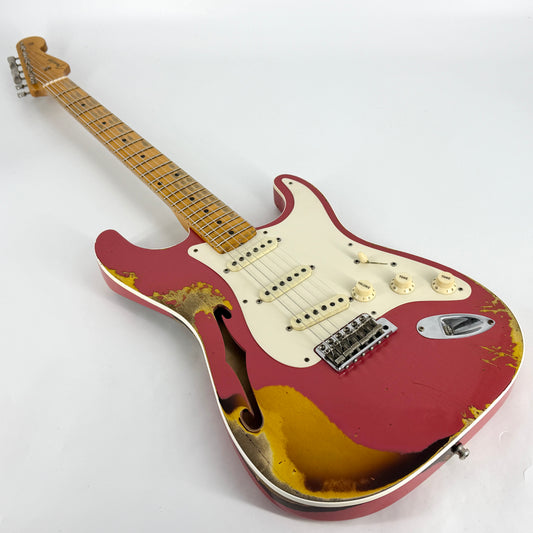 2018 Fender Custom Shop NAMM Ltd Edition '56 Thinline Stratocaster Heavy Relic – Coral Red over Sunburst