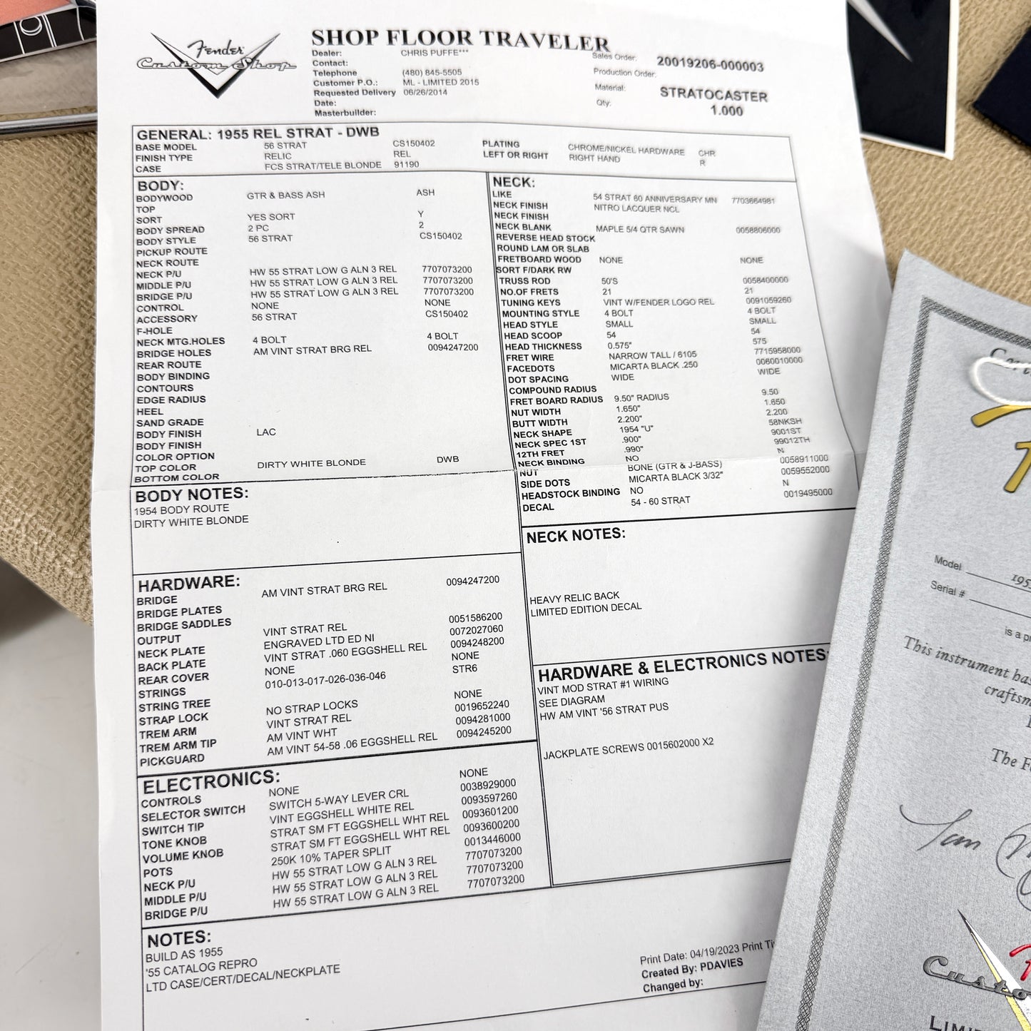 2015 Fender Custom Shop Limited Edition ‘55 Stratocaster Relic – Dirty White Blonde