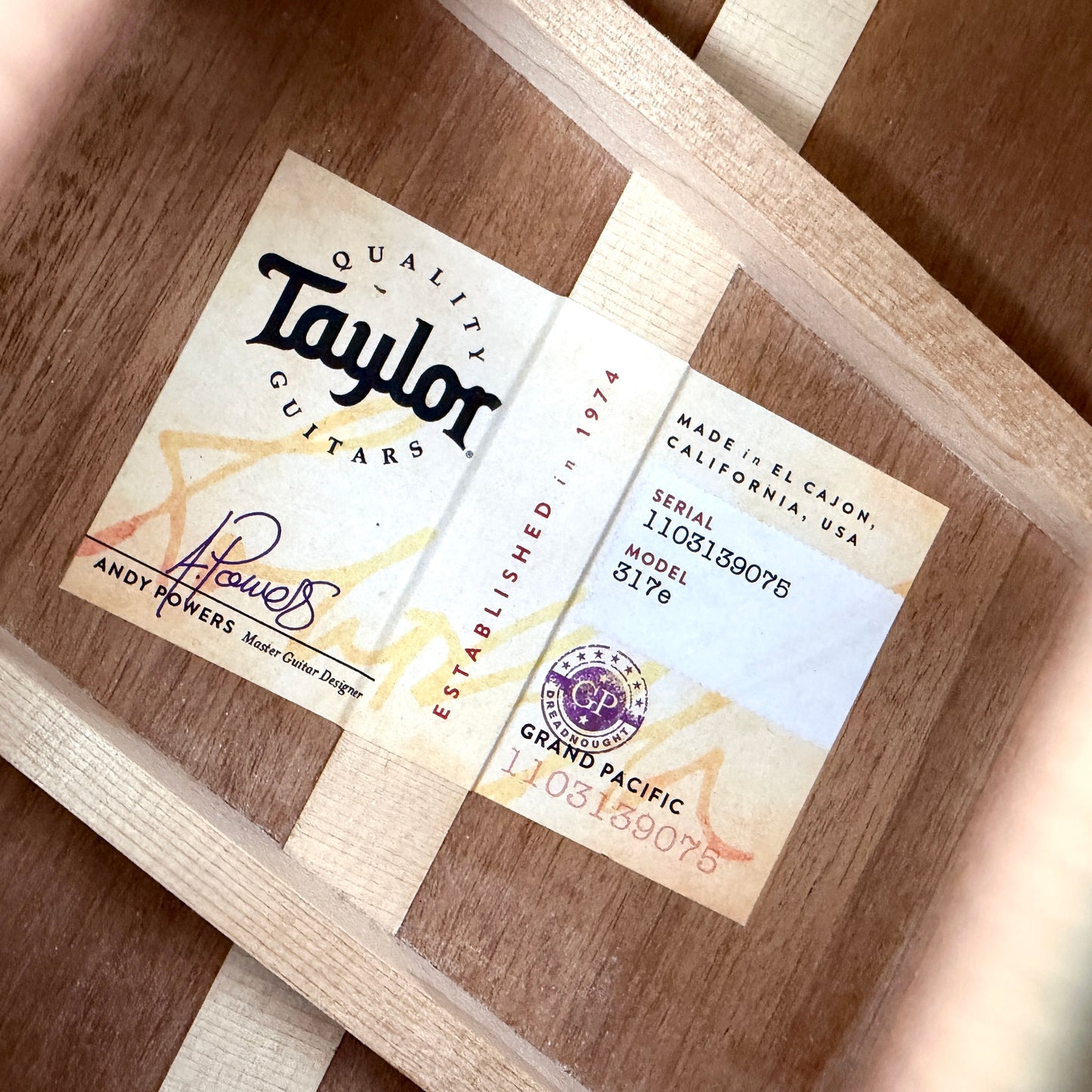 2019 Taylor Grand Pacific 317e V-Class - Natural