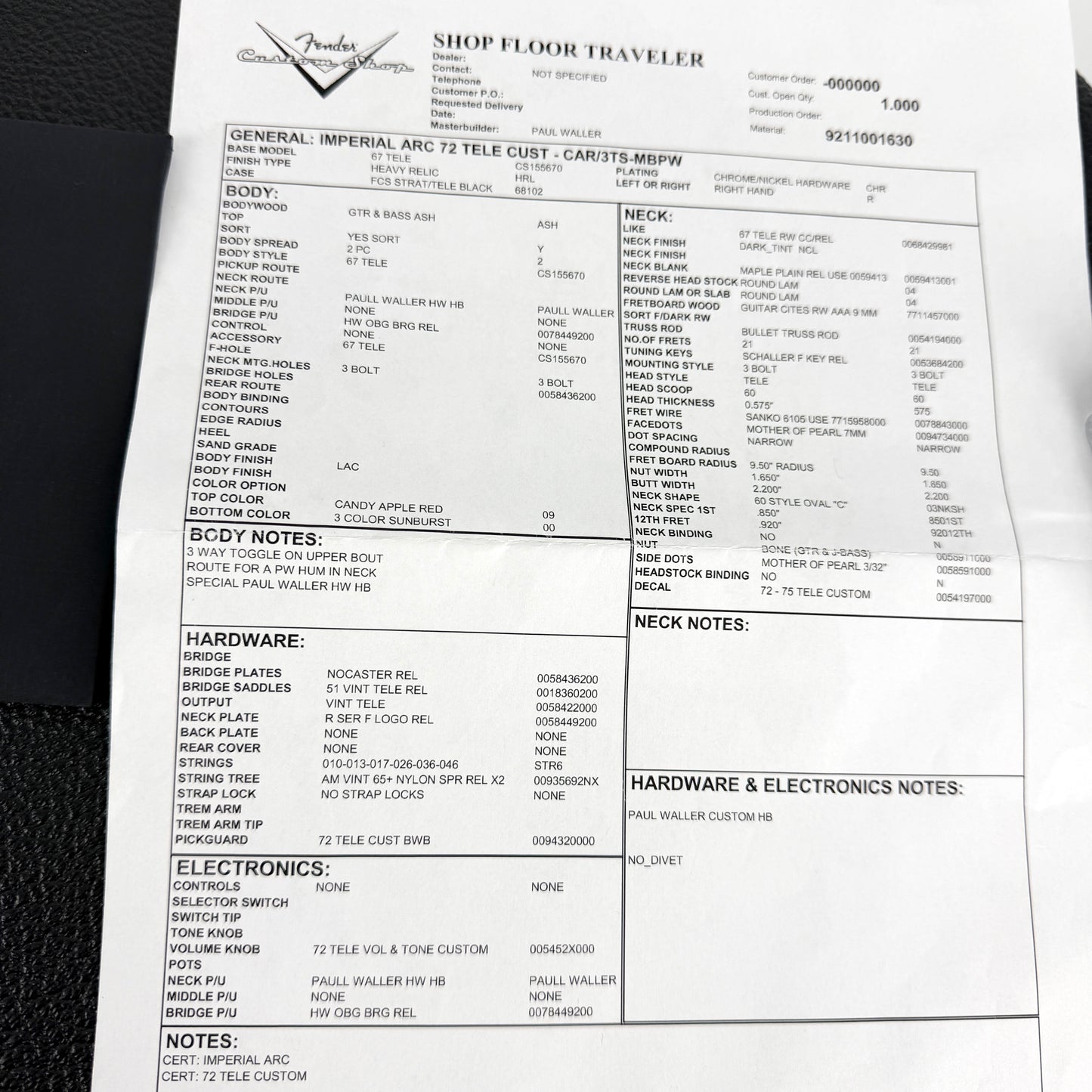 2023 Fender Custom Shop Paul Waller Masterbuilt Arc '72 Telecaster Deluxe Heavy Relic - Candy Apple Red over Sunburst