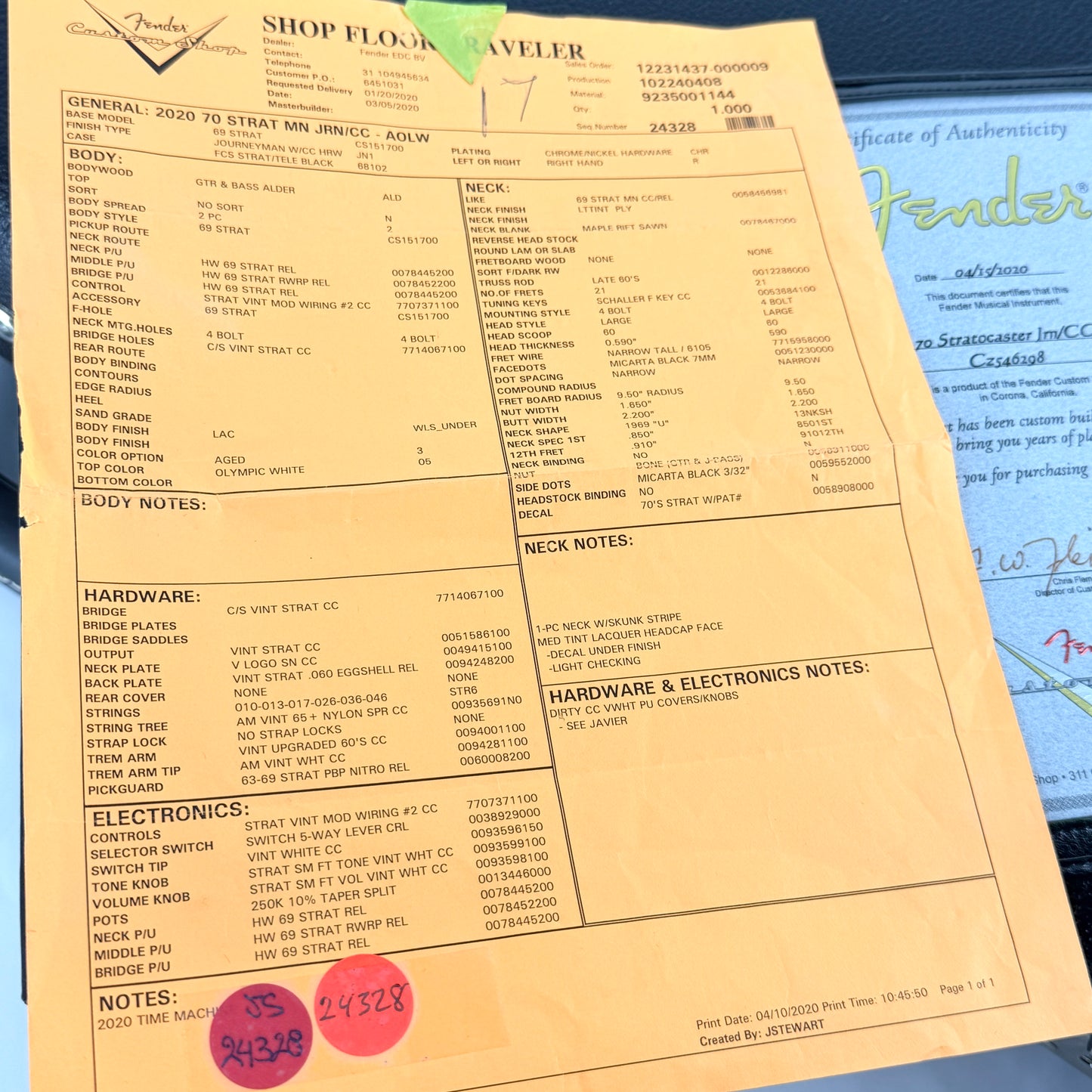 2020 Fender Custom Shop 1970 Stratocaster Journeyman Relic - Aged Olympic White