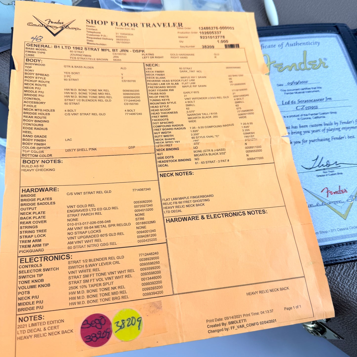 2021 Fender Custom Shop Limited Edition ’62 Journeyman Relic Stratocaster - Dirty Shell Pink