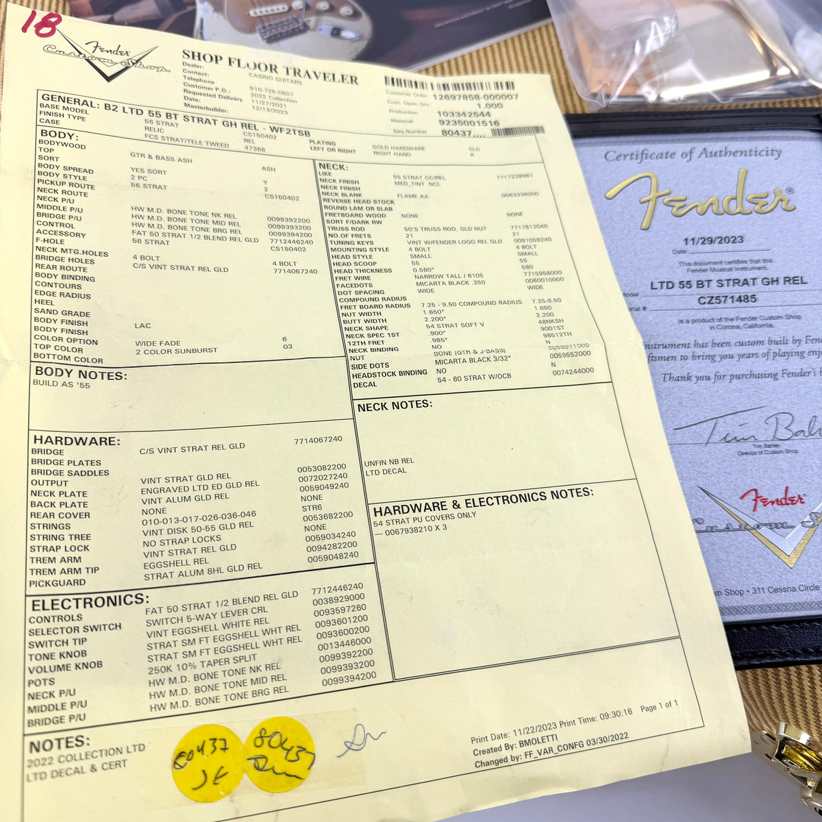 2023 Fender Custom Shop Ltd ’55 Bone Tone Stratocaster Relic – 2 Tone Sunburst