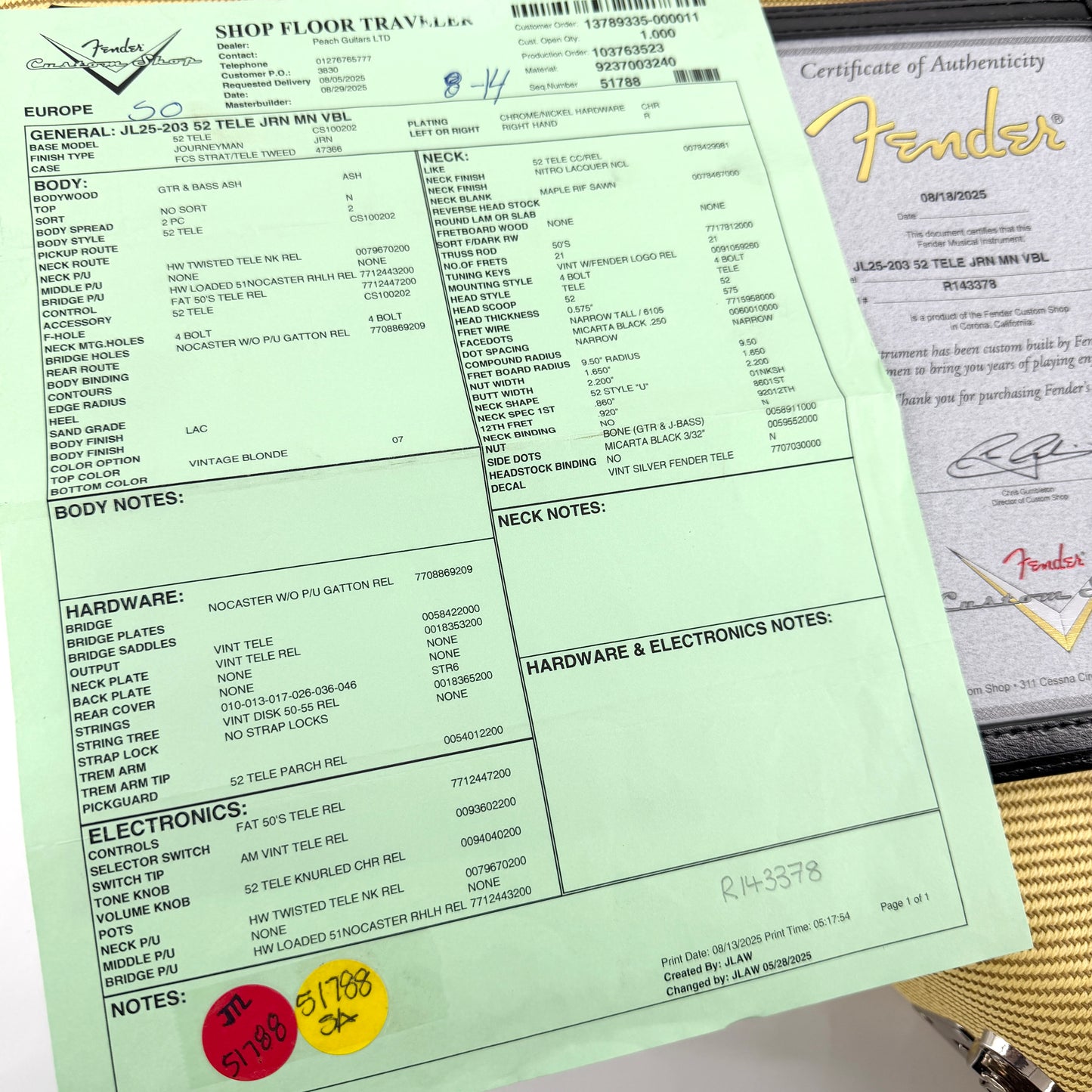 2025 Fender Custom Shop ’52 Journeyman Relic Telecaster – Vintage Blonde