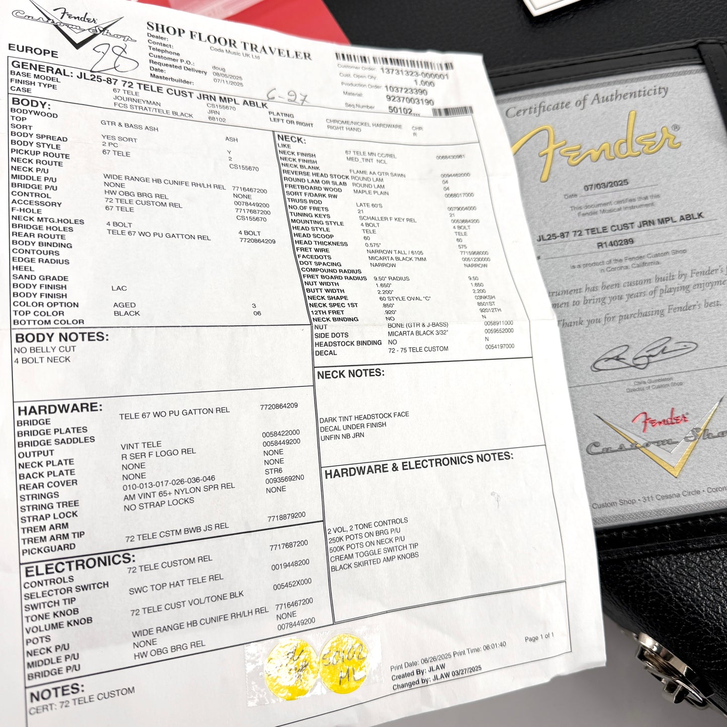 2025 Fender Custom Shop ’72 Custom Journeyman Relic Telecaster – Aged Black