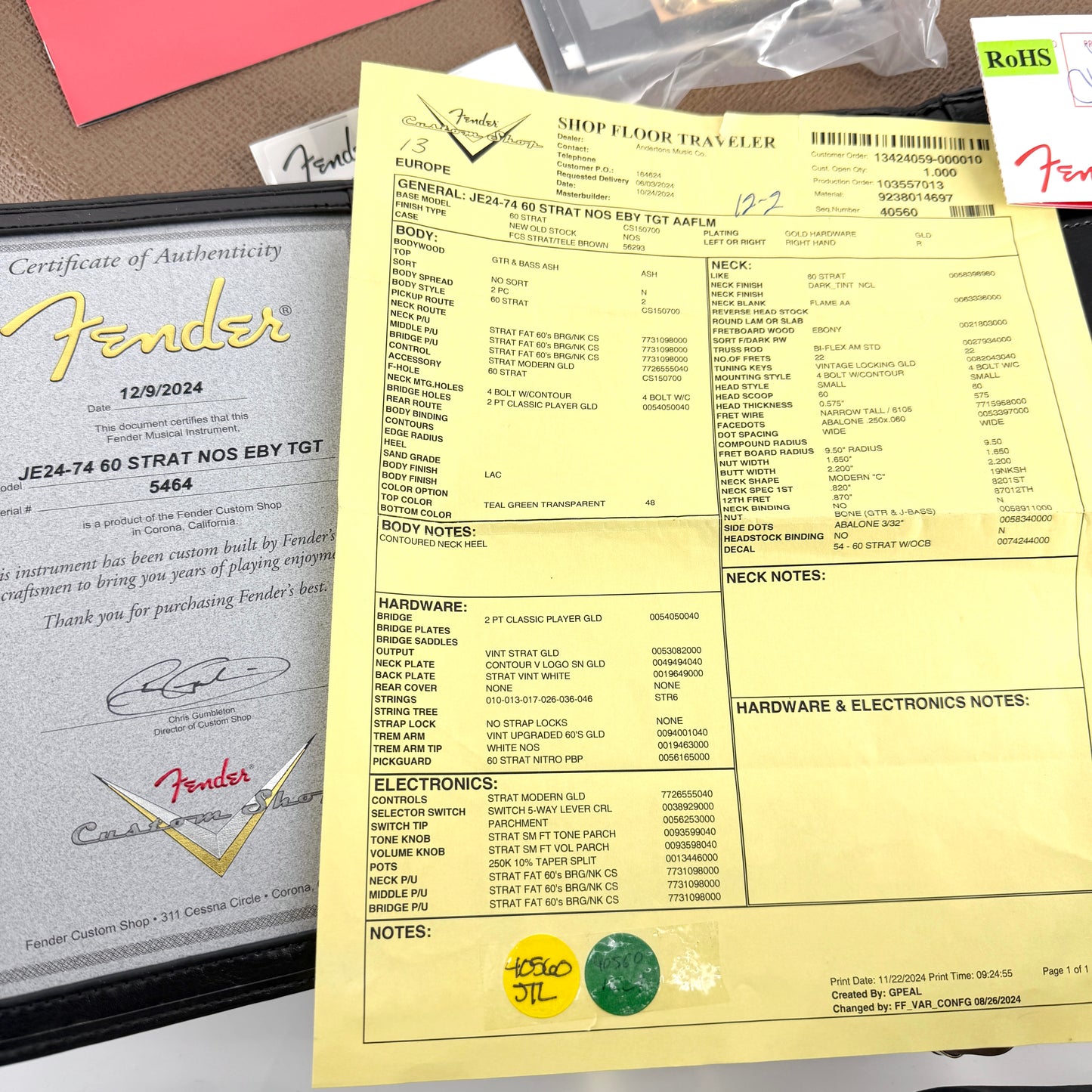 2024 Fender Custom Shop '60 Stratocaster NOS - Teal Green Transparent