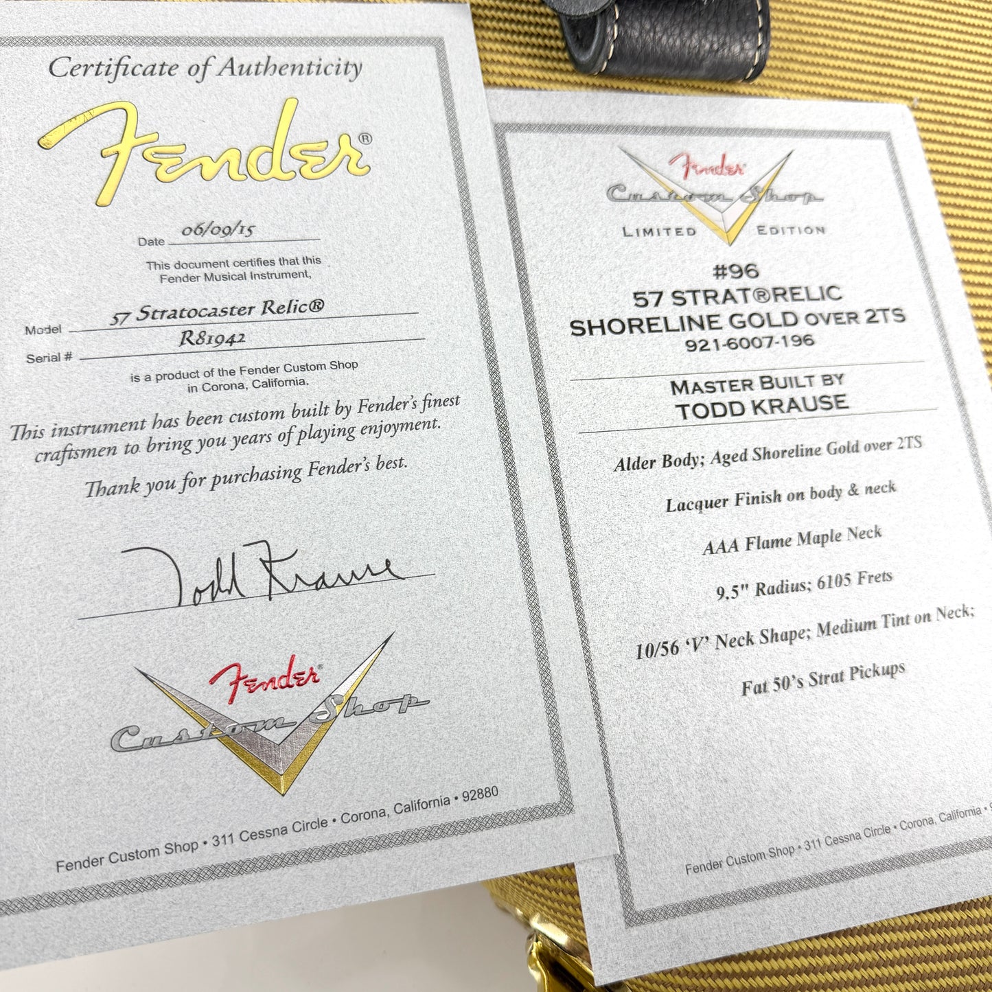 2015 Fender Masterbuilt Todd Krause Custom Shop '57 Stratocaster – Shoreline Gold over 2 Tone Sunburst