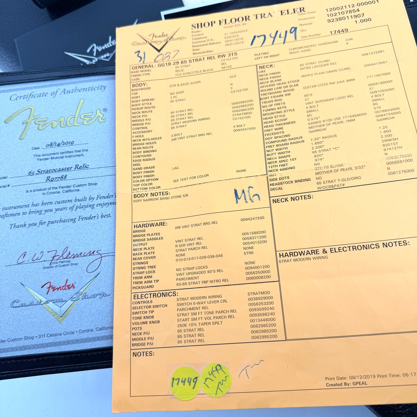 2019 Fender Custom Shop '65 Stratocaster Relic - 3 Tone Sunburst