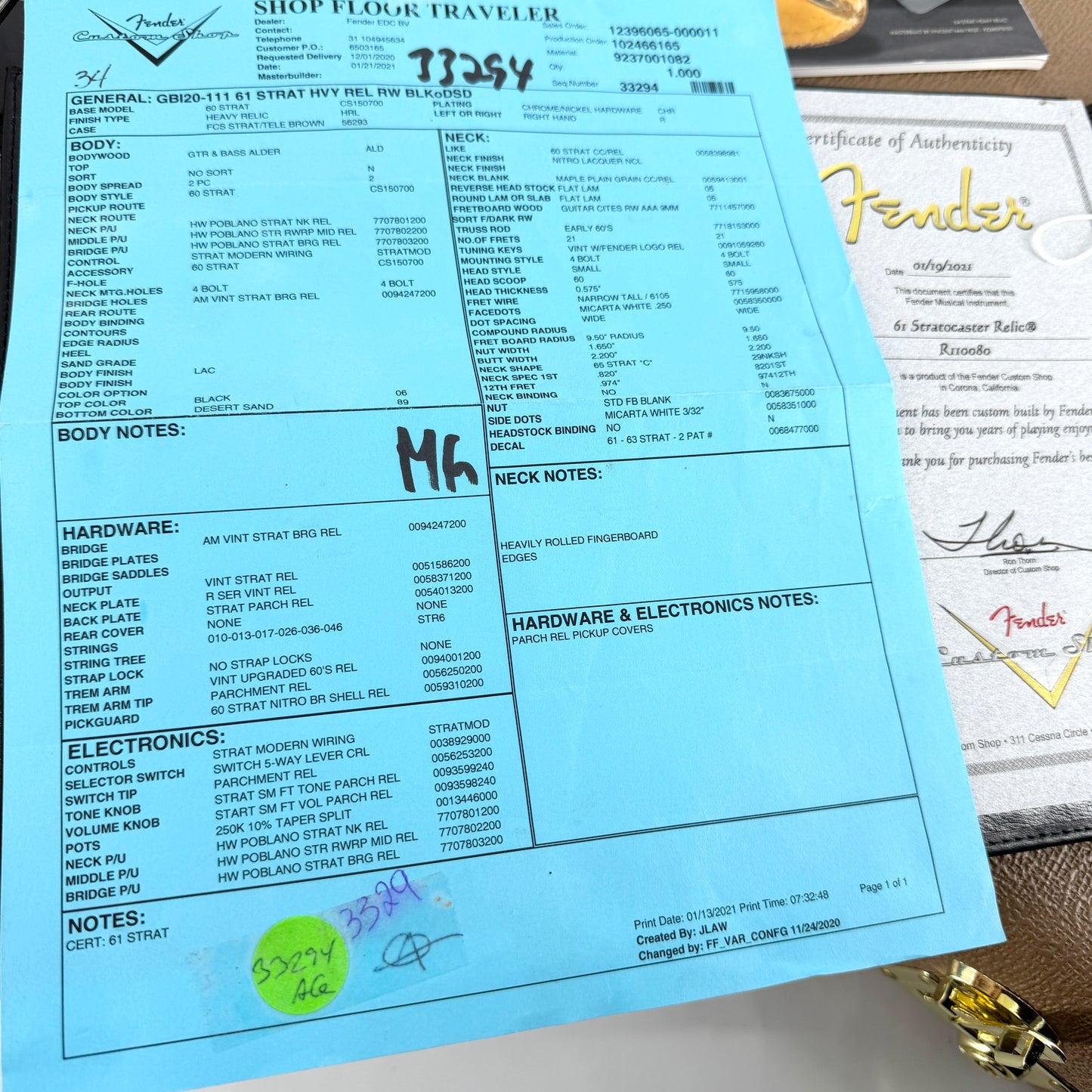 2021 Fender Custom Shop ’61 Stratocaster Heavy Relic - Black over Desert Sand
